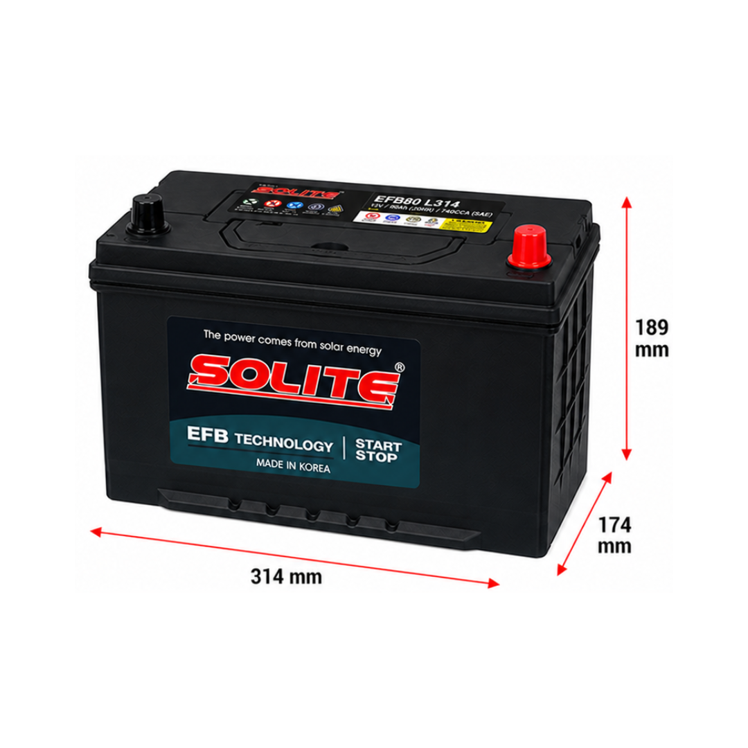 BATERIA SOLITE 80AH 12V 740CCA STAR-STOP POSITIVO DERECHO (EFB80 L4)