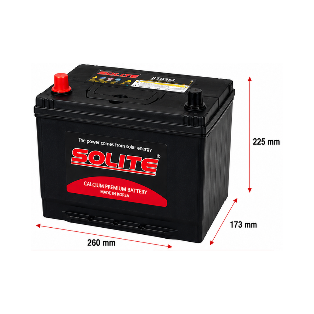 BATERIA SOLITE 70AH 12V 620CCA POSITIVO IZQUIERDO (85D26R)
