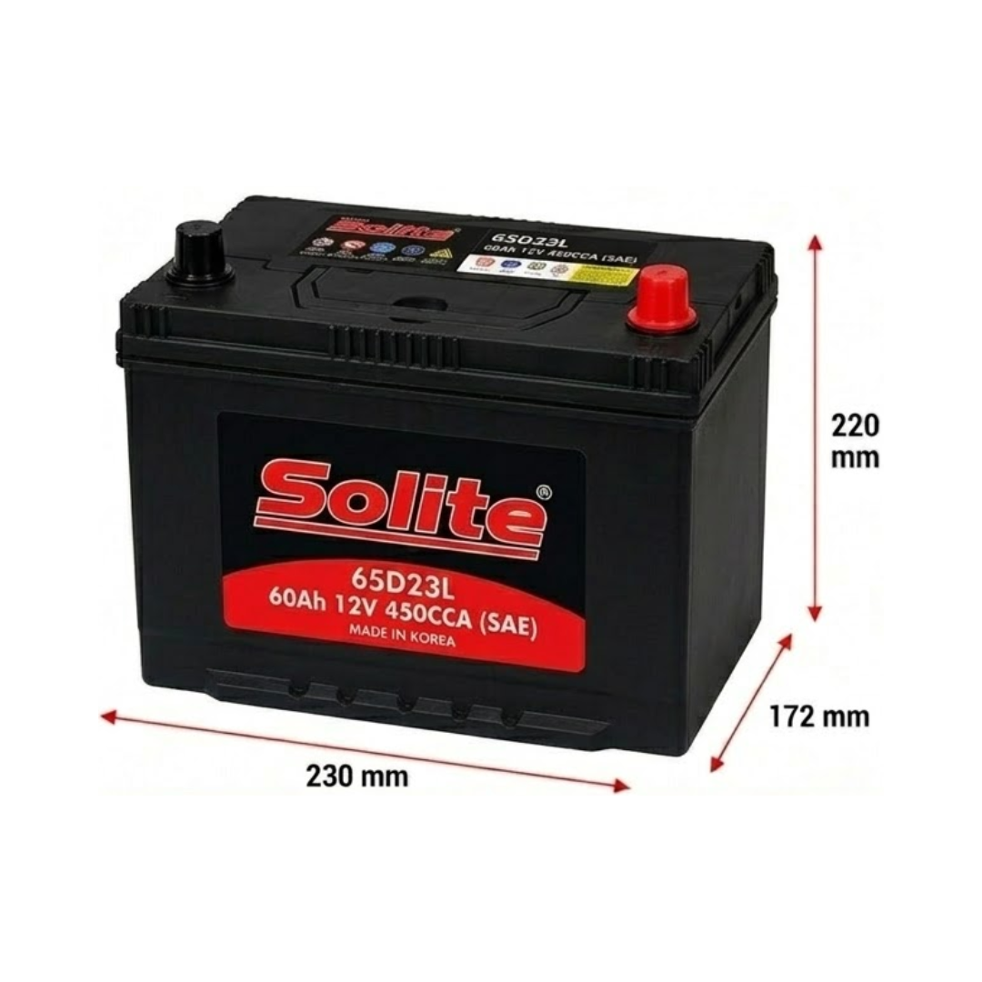 BATERIA SOLITE 60AH 12V 450CCA POSITIVO DERECHO (65D23L)