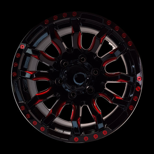 ARO 16X8.0" 6X139.7 ET0 YL8897 BLACK+ RED MILL + DOTS (SET DE 4 LLANTAS)